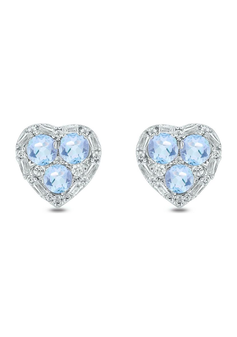 Lab Created 1/4 ct. t.w. Diamond and 3/4 ct. t.w. Natural Aquamarine Color Stone Earring In 14K White Gold