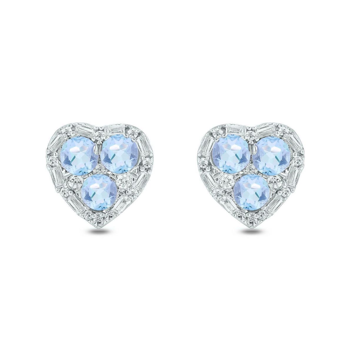 Lab Created 1/4 ct. t.w. Diamond and 3/4 ct. t.w. Natural Aquamarine Color Stone Earring In 14K White Gold