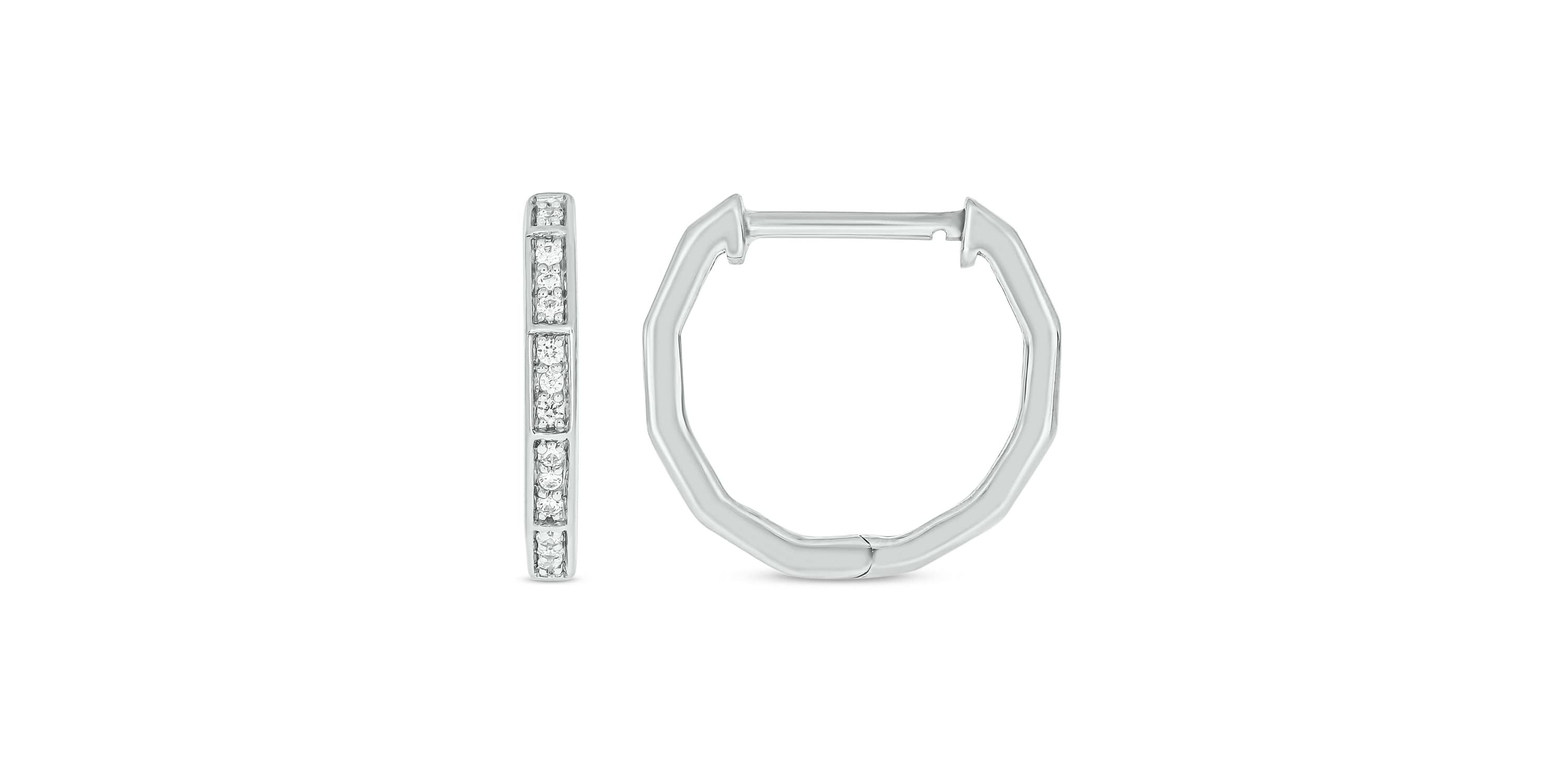 1/10 Carat, Classic Hoops Geometric Design Earring in 14K White Gold