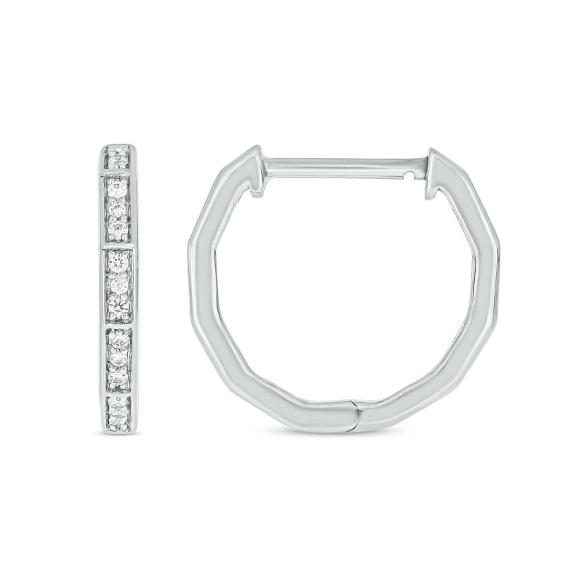 1/10 Carat, Classic Hoops Geometric Design Earring in 14K White Gold