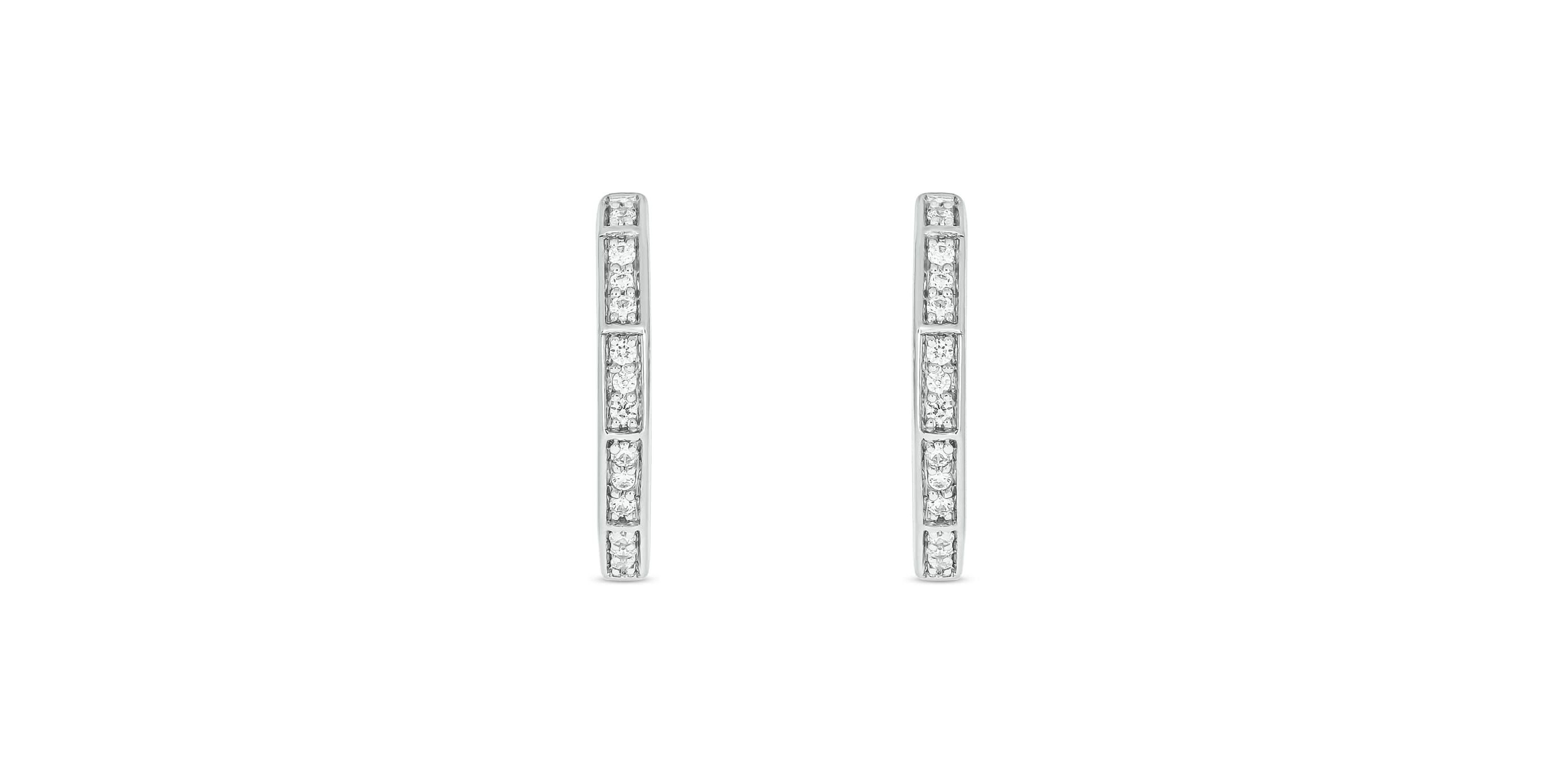 1/10 Carat, Classic Hoops Geometric Design Earring in 14K White Gold