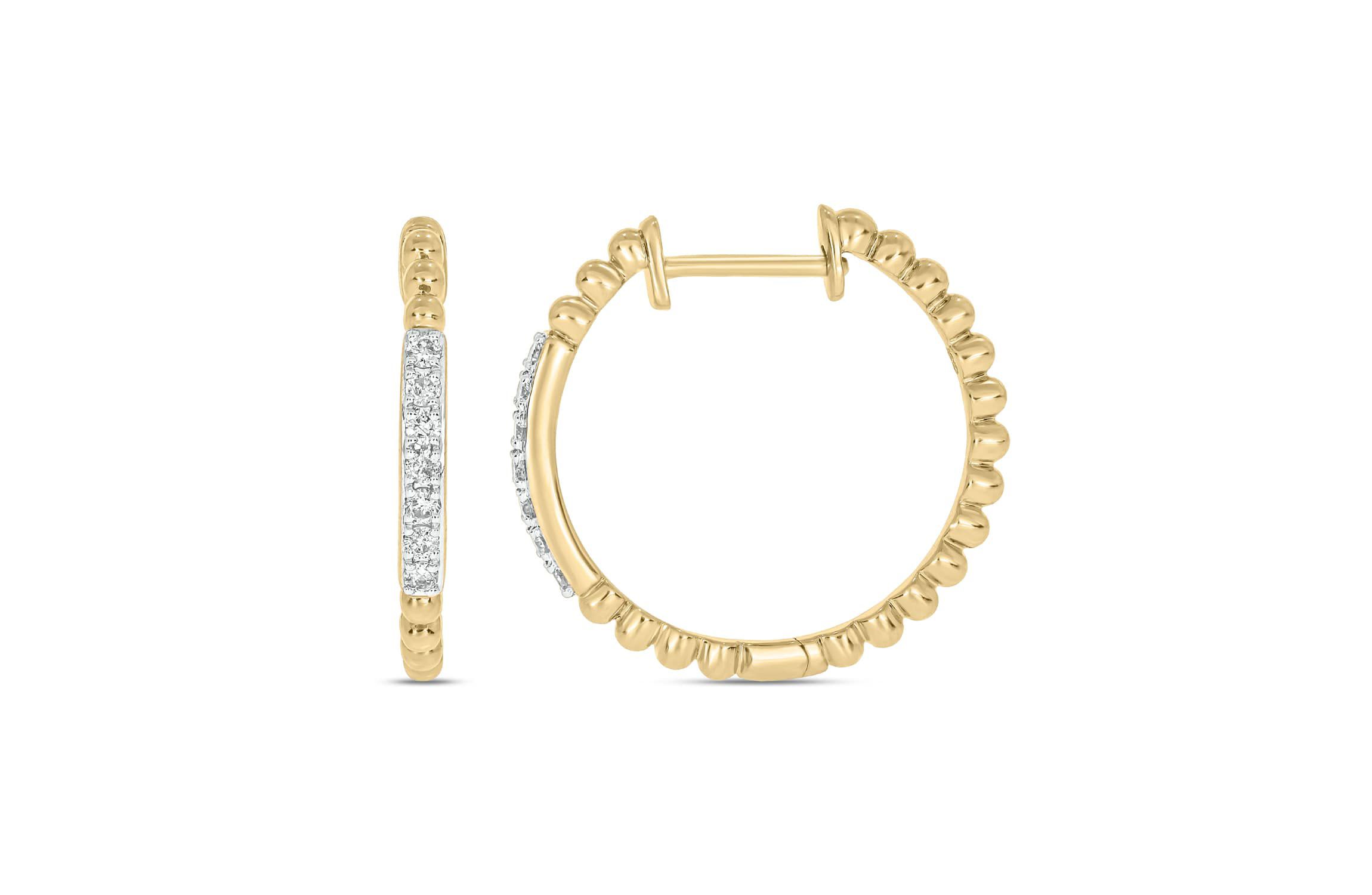1/6 Carat, Beautiful Sparkle Hoop Earring in 14K Yellow Gold