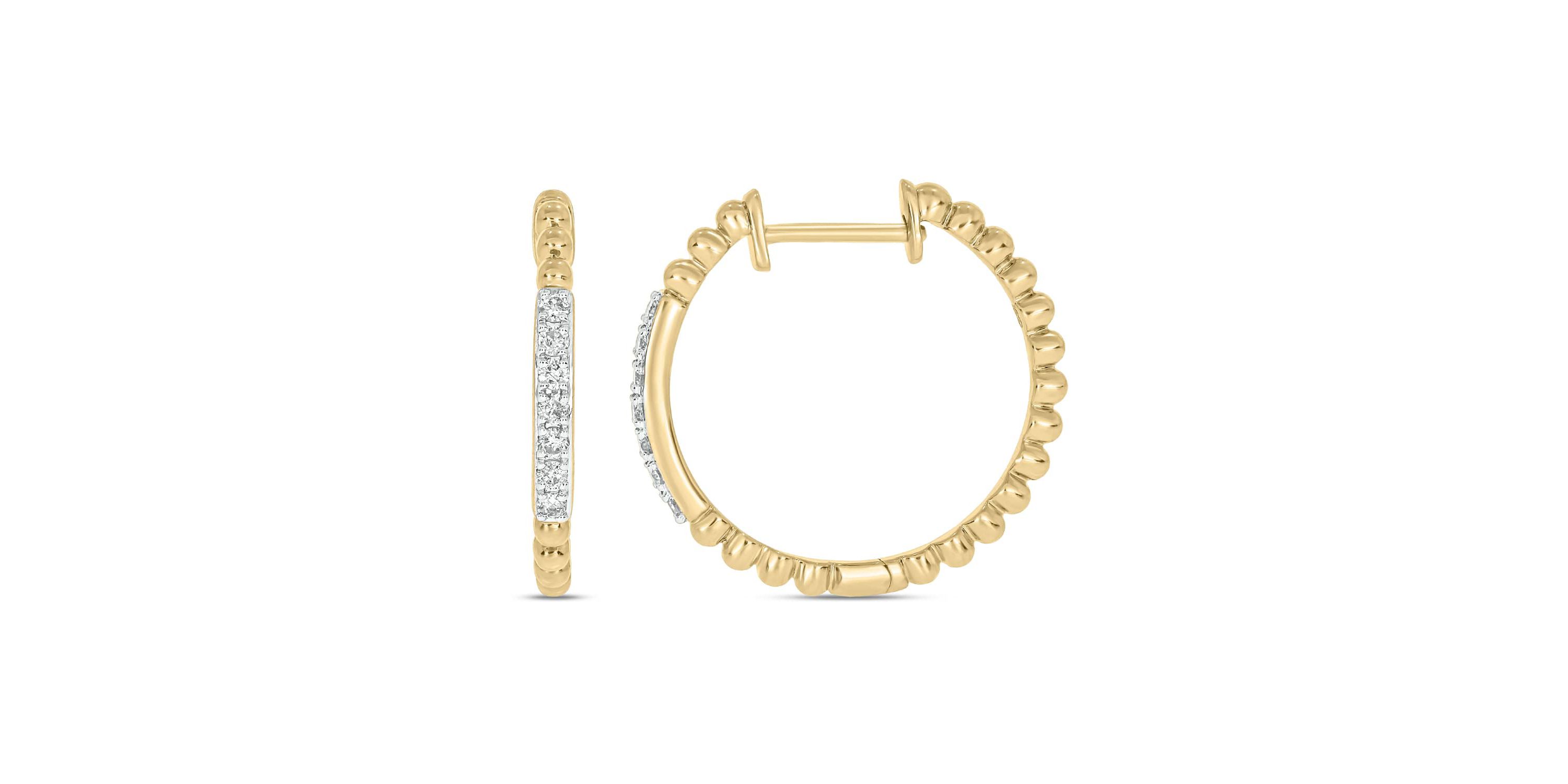 1/6 Carat, Beautiful Sparkle Hoop Earring in 14K Yellow Gold
