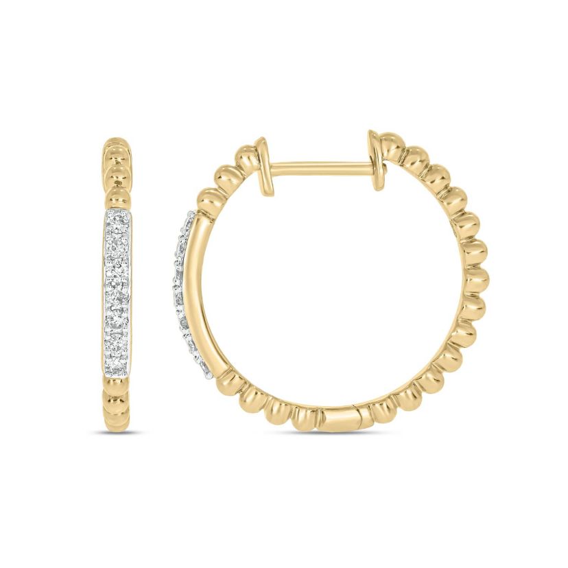 1/6 Carat, Beautiful Sparkle Hoop Earring in 14K Yellow Gold