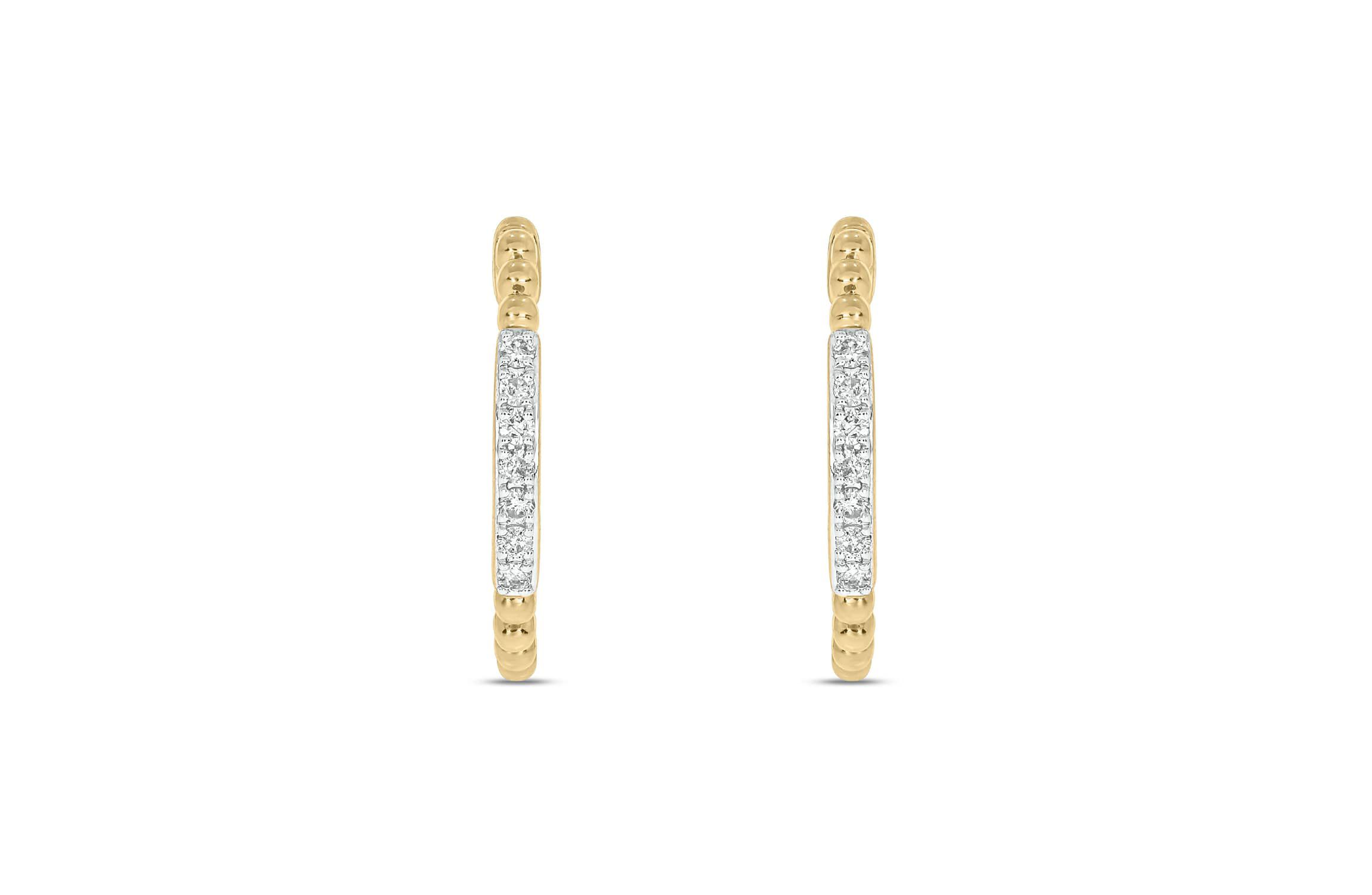 1/6 Carat, Beautiful Sparkle Hoop Earring in 14K Yellow Gold