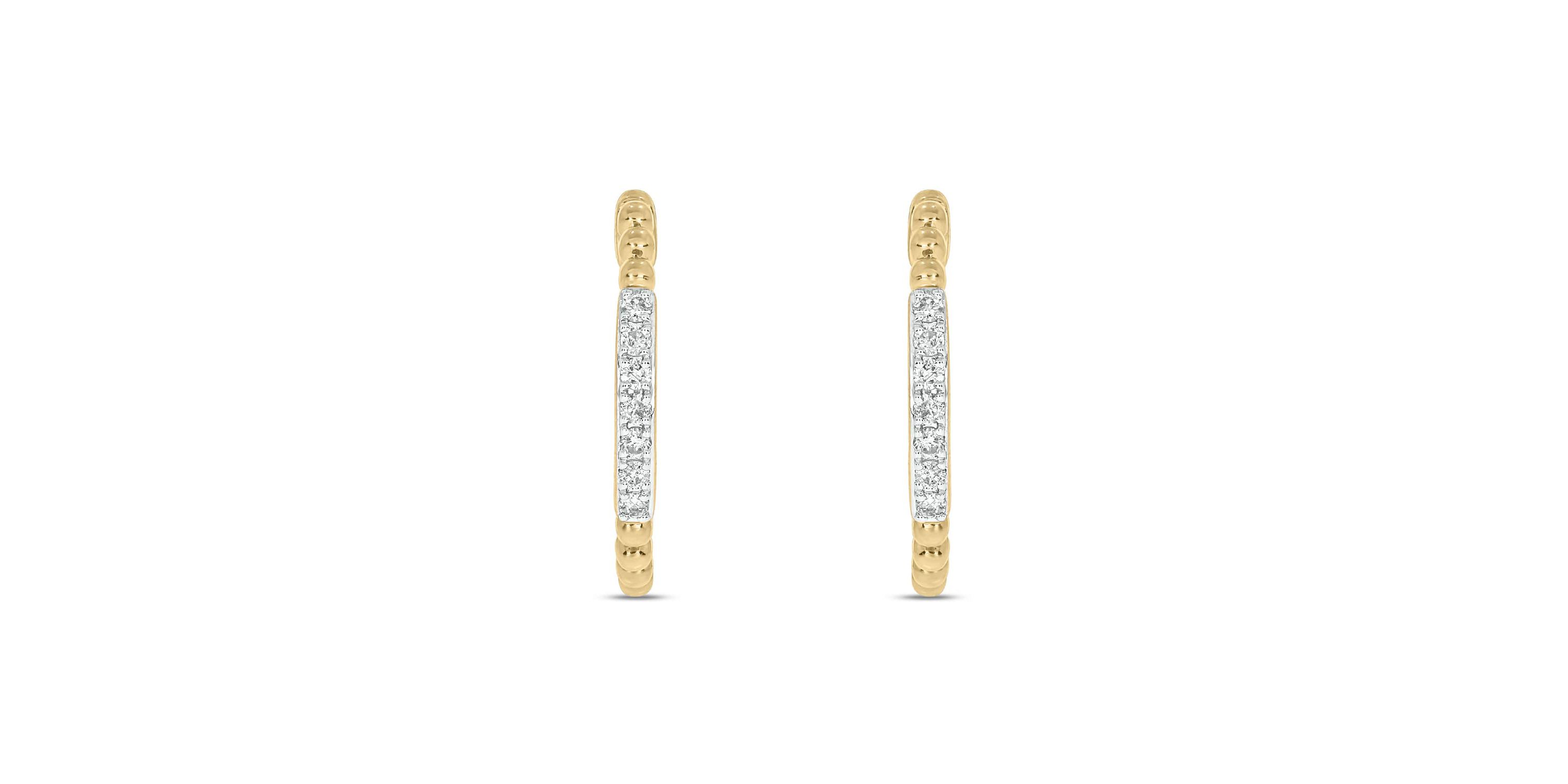 1/6 Carat, Beautiful Sparkle Hoop Earring in 14K Yellow Gold