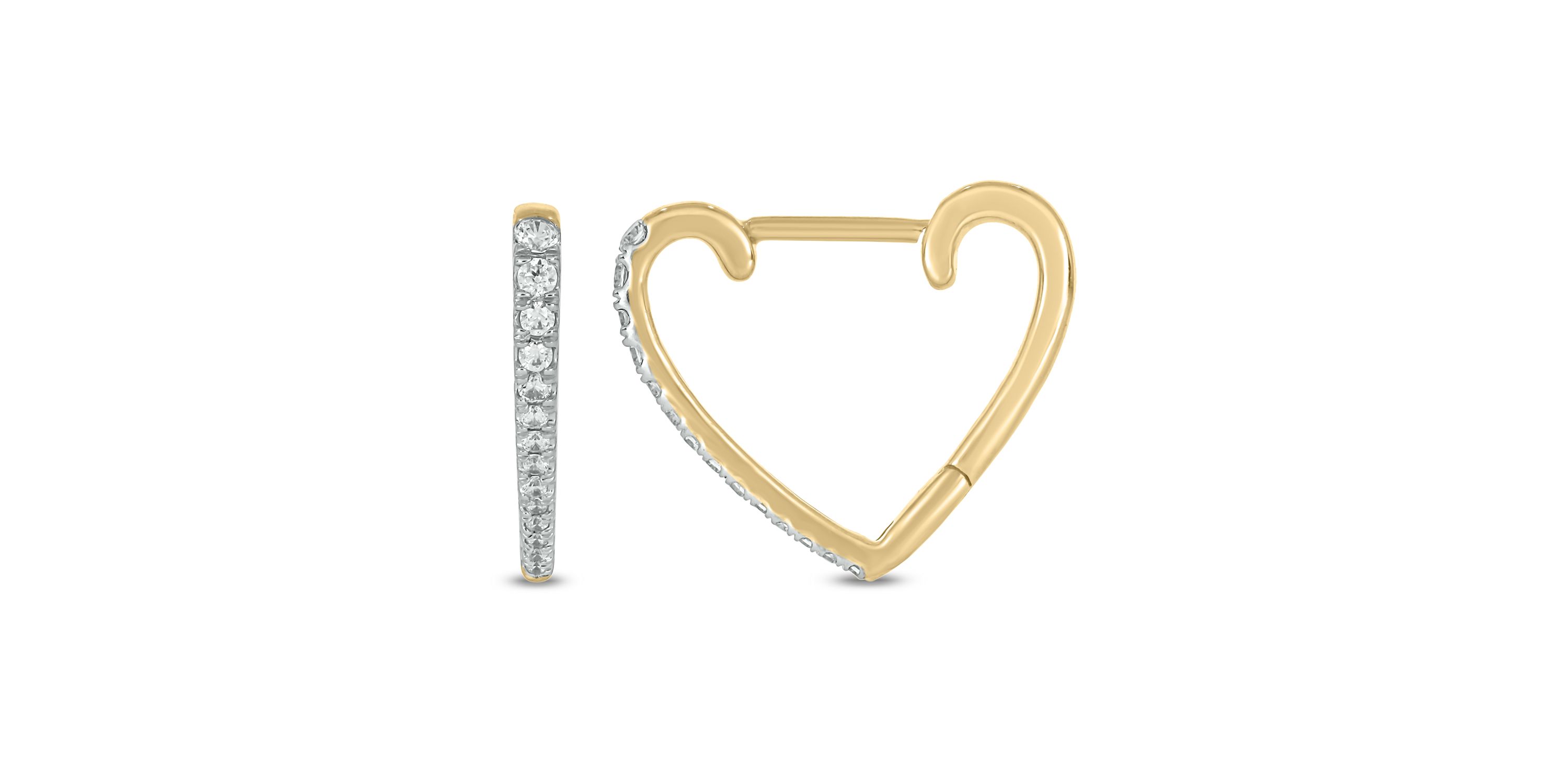 1/4 carat, Diamond Heart Hoop Earring in 14K Yellow Gold