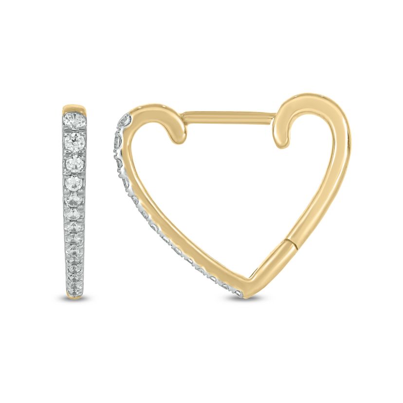 1/4 carat, Diamond Heart Hoop Earring in 14K Yellow Gold