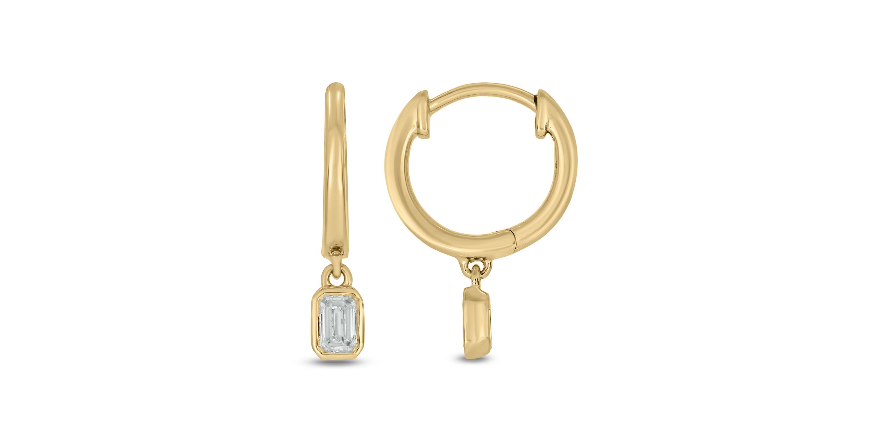 1/3 ct.t.w  Diamond Hoop Dangler Fancy Cut Earring in 14K Yellow Gold