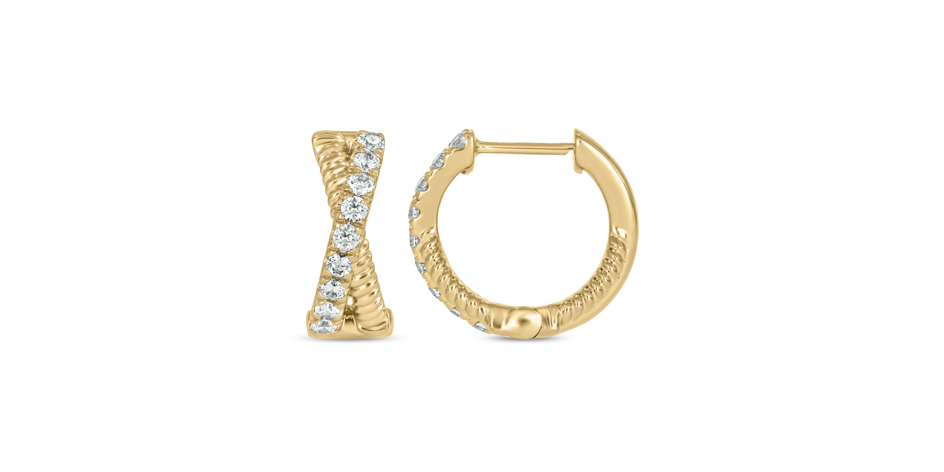 1/2 carat, Diamond X Hoop Rope Earring in 14K Yellow Gold
