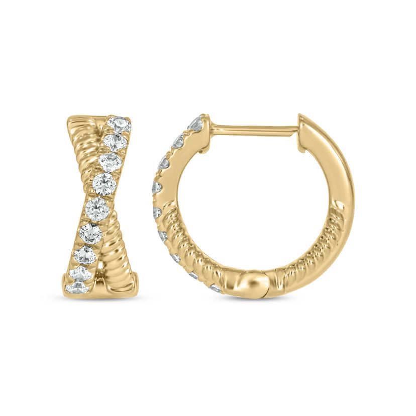 1/2 carat, Diamond X Hoop Rope Earring in 14K Yellow Gold