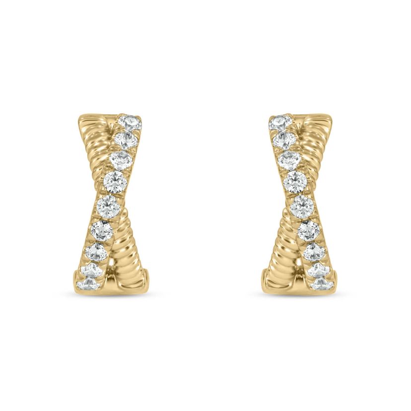 1/2 carat, Diamond X Hoop Rope Earring in 14K Yellow Gold