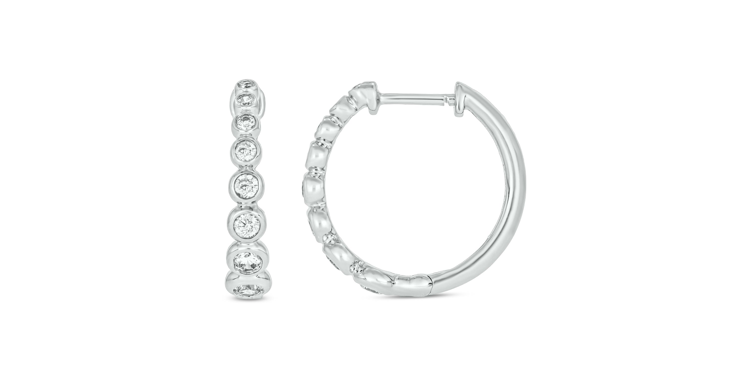 1/2 carat, Diamond Bezel- Set Hoop Earring in 14K White Gold