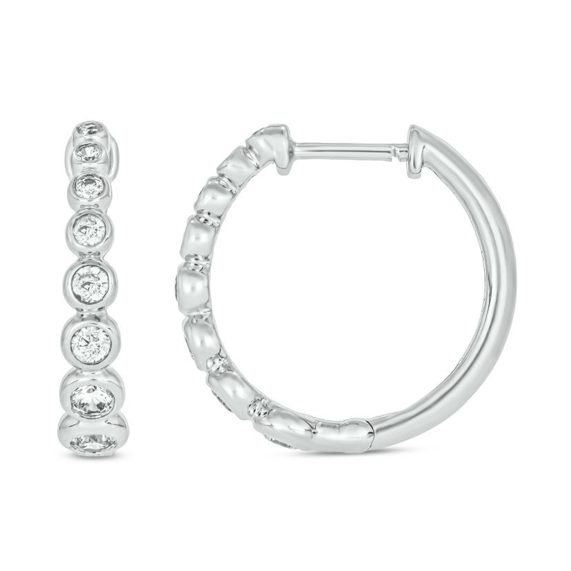 1/2 carat, Diamond Bezel- Set Hoop Earring in 14K White Gold