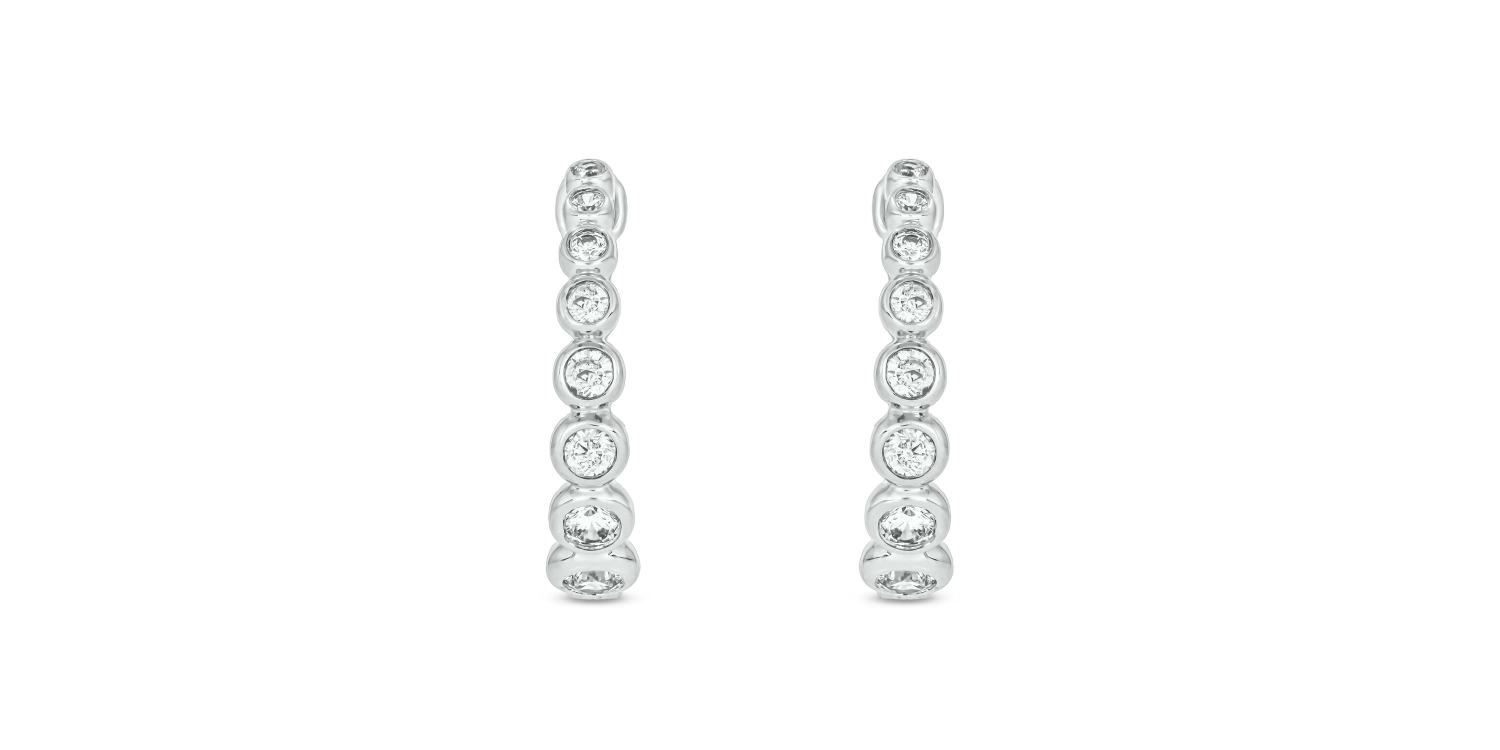 1/2 carat, Diamond Bezel- Set Hoop Earring in 14K White Gold