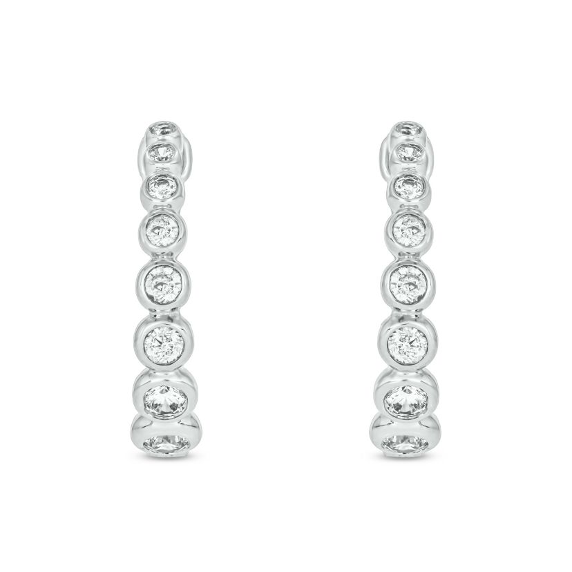 1/2 carat, Diamond Bezel- Set Hoop Earring in 14K White Gold