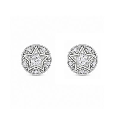 Belk & Co Lab Created 1/6 Cttw Lab-Grown Diamond Round Star-Motif Stud Earrings Sterling Silver and 14K Yellow Gold Plated Sterling Silver, White