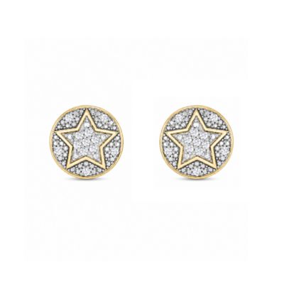 Belk & Co Lab Created 1/6 Cttw Lab-Grown Diamond Round Star-Motif Stud Earrings Sterling Silver and 14K Yellow Gold Plated Sterling Silver