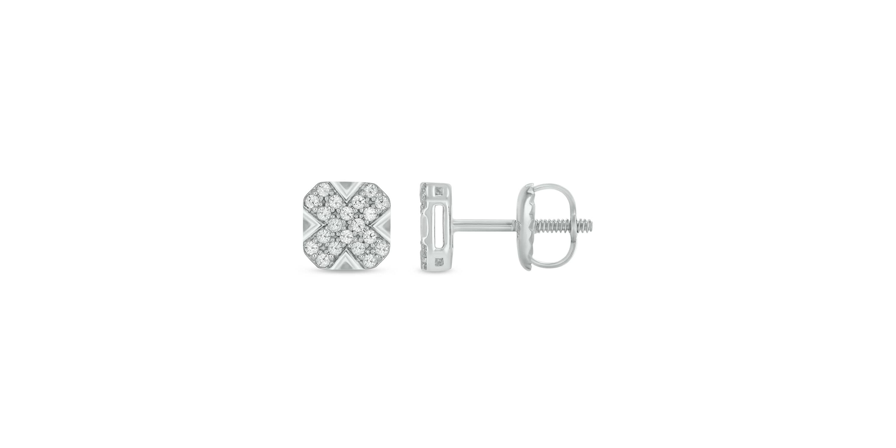 Lab Created 1/4 Carat Lab Grown Diamond Cushion Men’s Earring in Sterling Silver