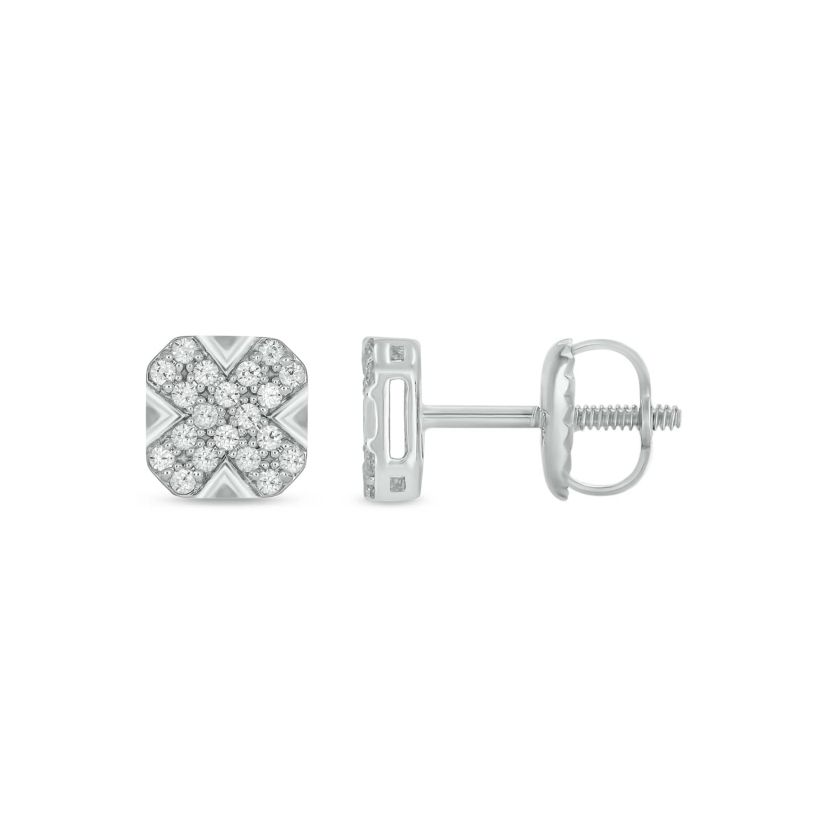 Lab Created 1/4 Carat Lab Grown Diamond Cushion Men’s Earring in Sterling Silver