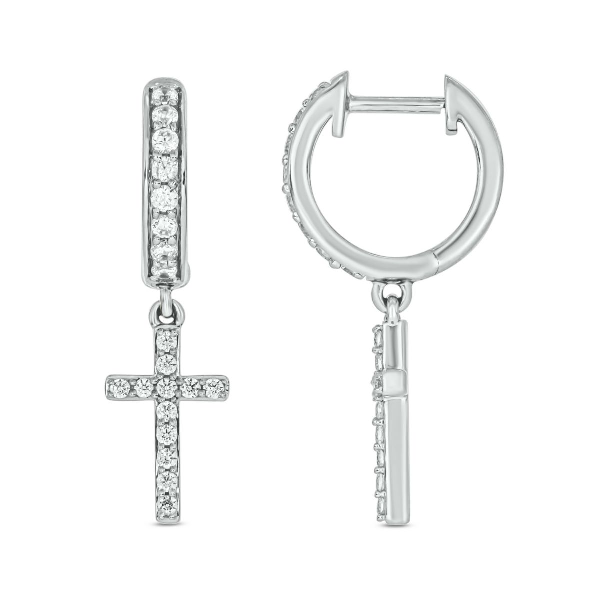 1/2 carat, Diamond Cross Dangler Hoop Earring in 14K White Gold