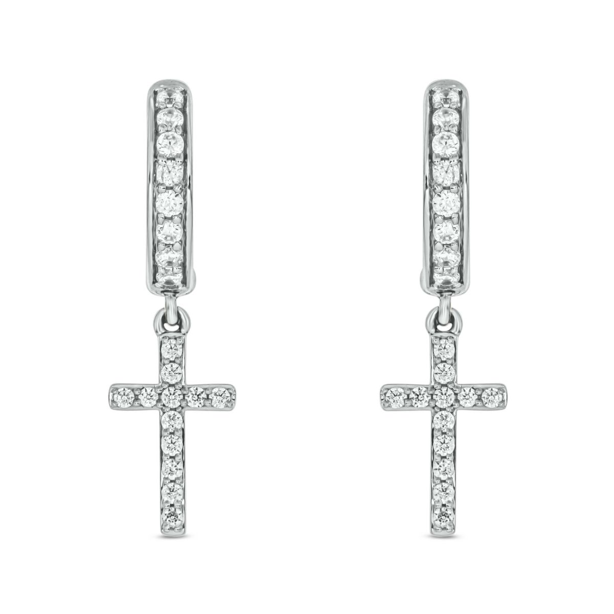 1/2 carat, Diamond Cross Dangler Hoop Earring in 14K White Gold