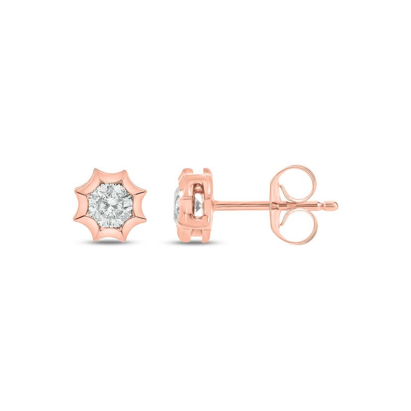 Lab Created 1/3 Carat Lab Grown Diamond Star Bezel Studs Earring in 10KT Pink Gold