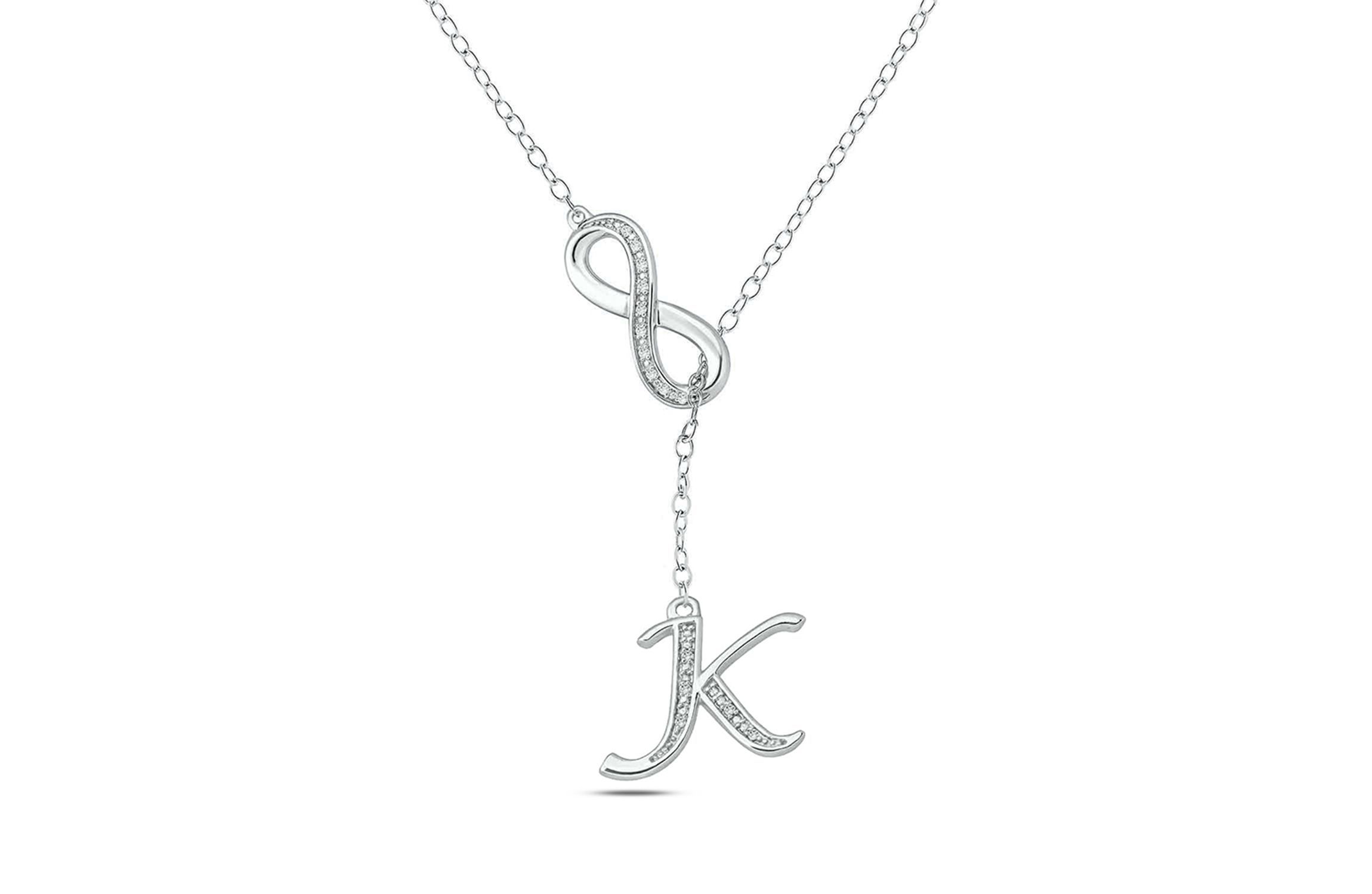 Diamond Accent Initial Infinity Lariat Necklace In Sterling Silver