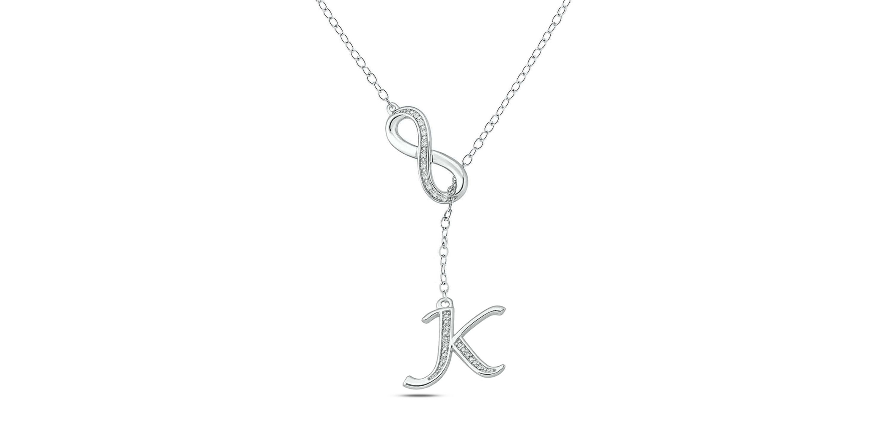 Diamond Accent Initial Infinity Lariat Necklace In Sterling Silver
