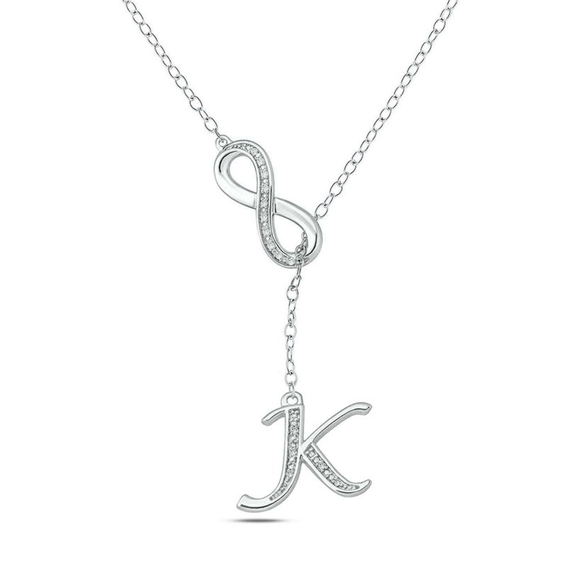 Diamond Accent Initial Infinity Lariat Necklace In Sterling Silver