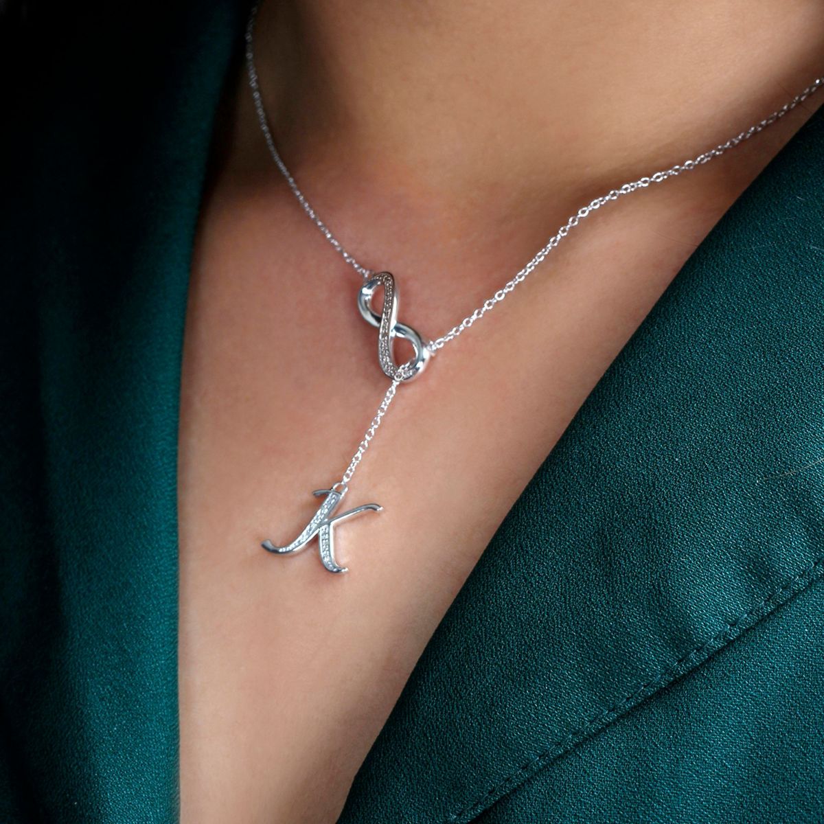 Diamond Accent Initial Infinity Lariat Necklace In Sterling Silver
