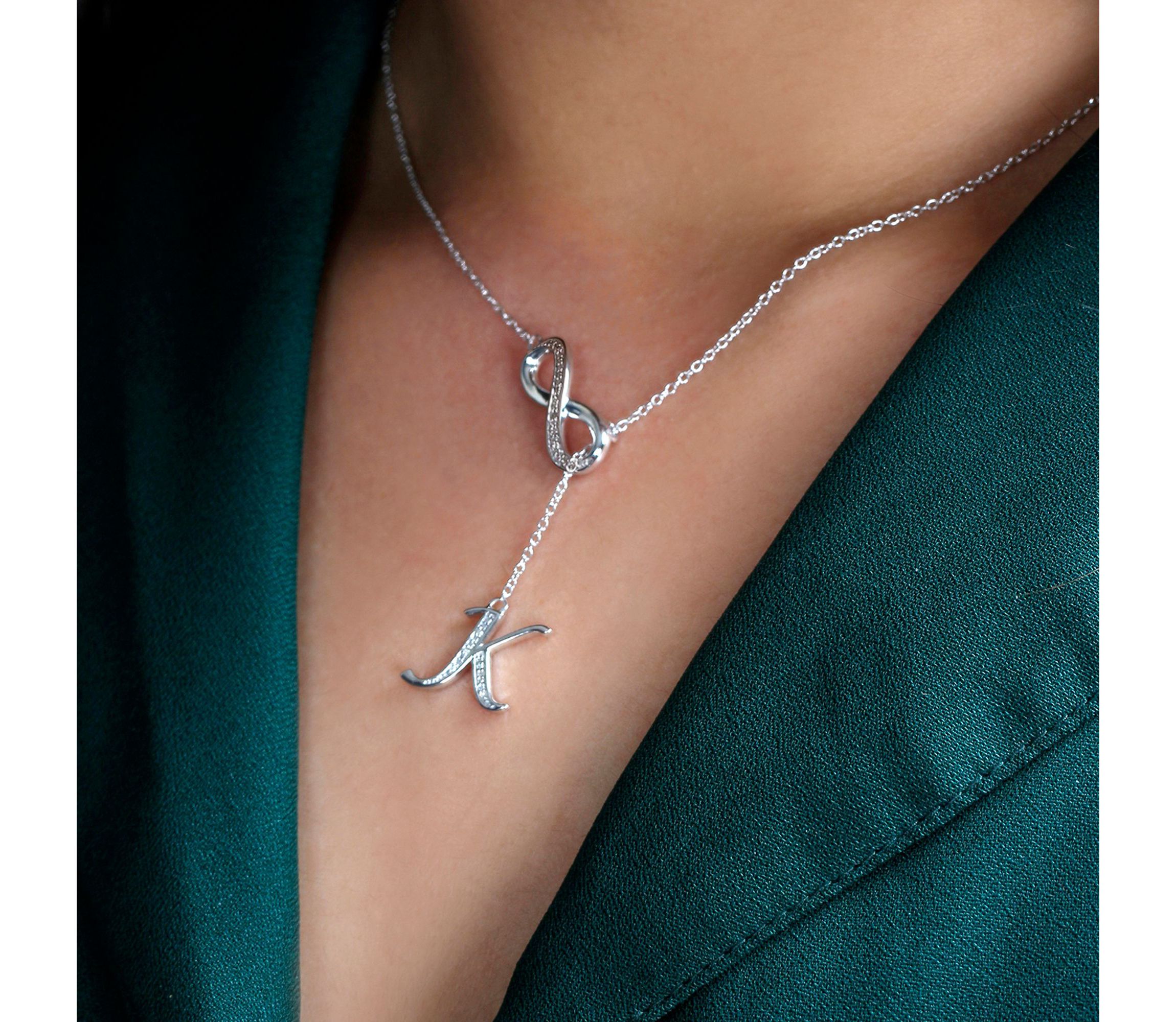Diamond Accent Initial Infinity Lariat Necklace In Sterling Silver