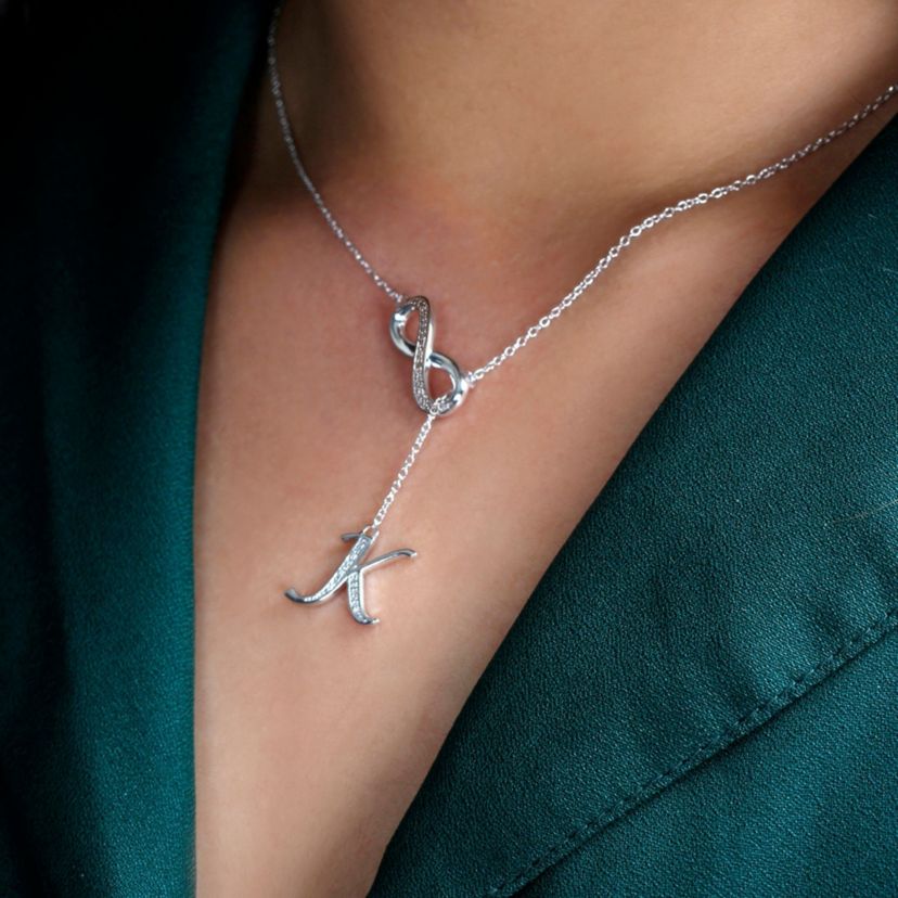 Diamond Accent Initial Infinity Lariat Necklace In Sterling Silver