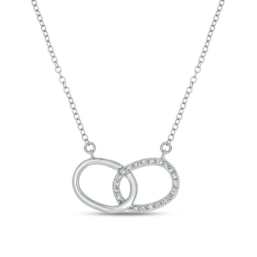 Diamond Accent interlock Oval Pendant Necklace in 14K White Gold