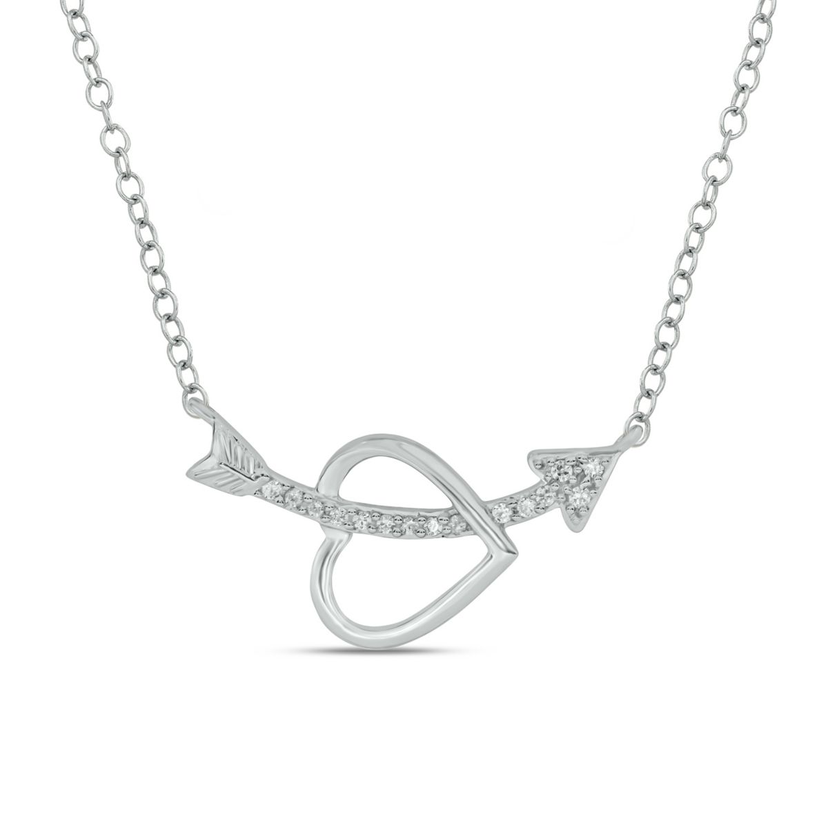 Diamond Accent Heart & Arrow Pendant Necklace in 14K White Gold