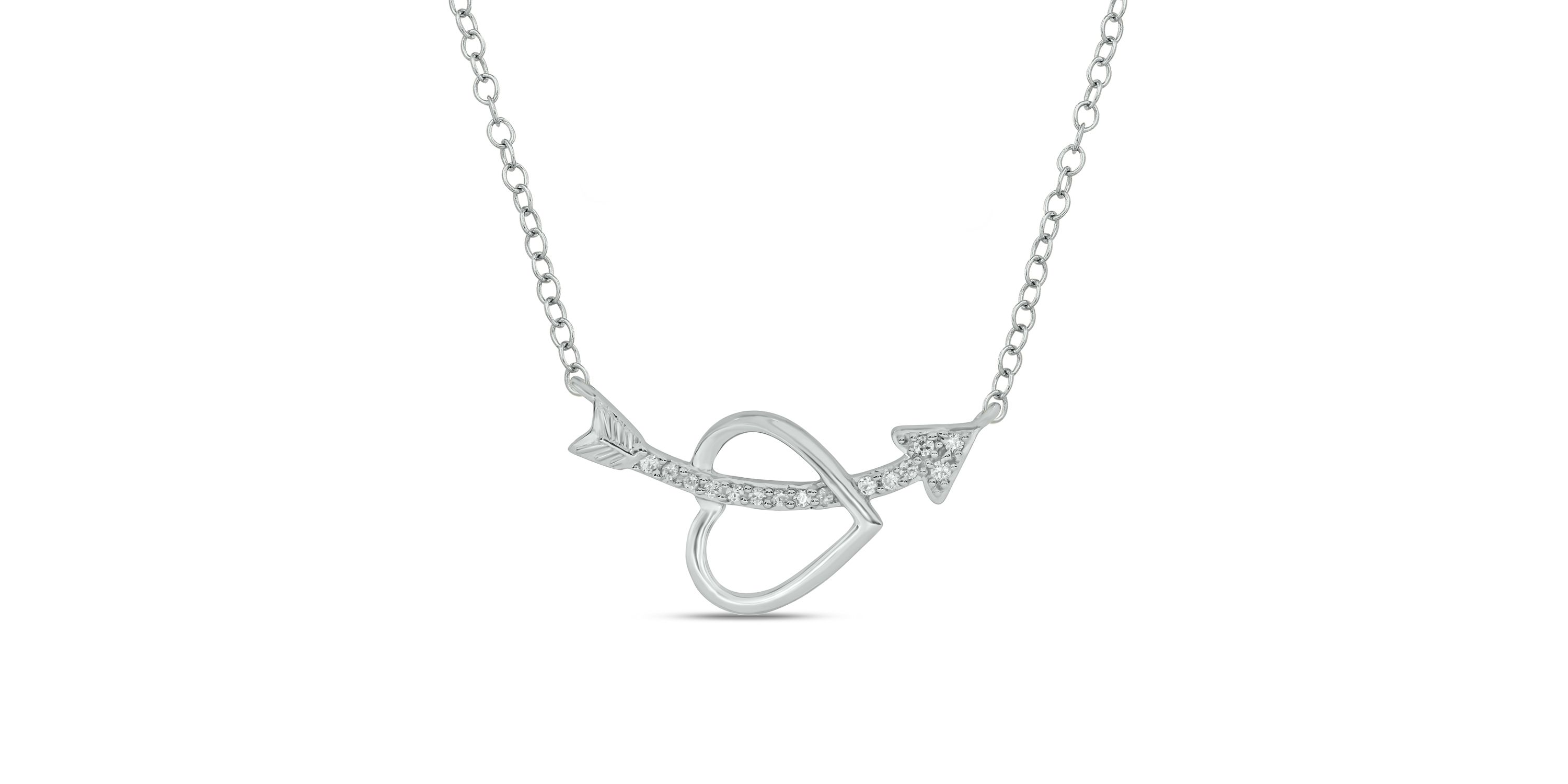 Diamond Accent Heart & Arrow Pendant Necklace in 14K White Gold