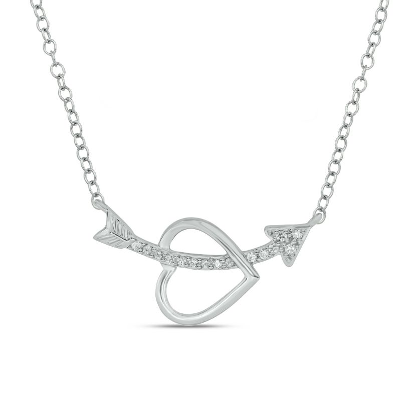 Diamond Accent Heart & Arrow Pendant Necklace in 14K White Gold