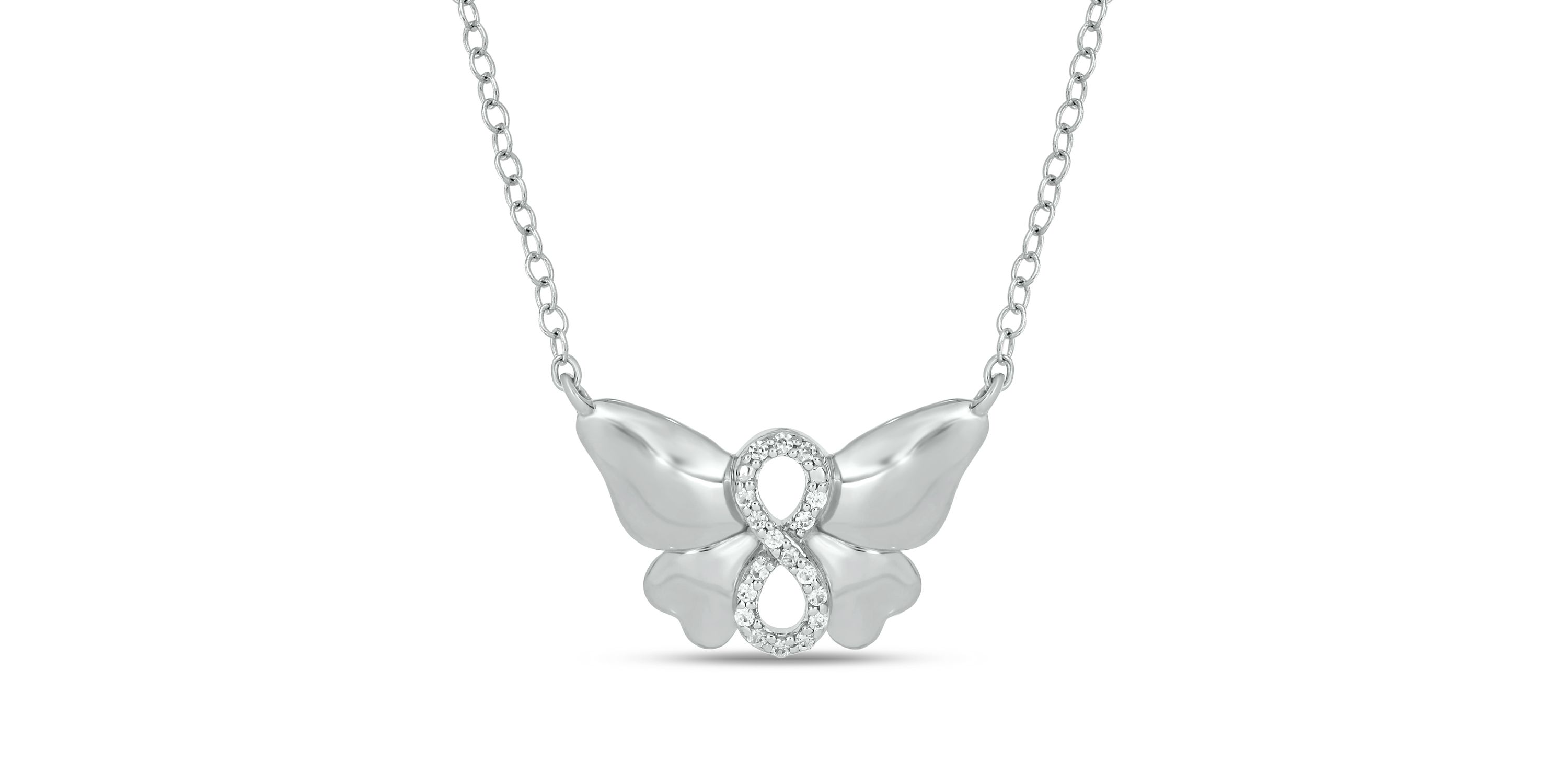 Diamond Accent Butterfly infinity Pendant Necklace in 14K White Gold