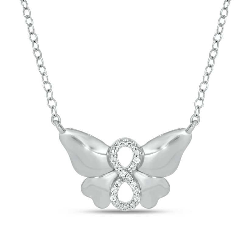 Diamond Accent Butterfly infinity Pendant Necklace in 14K White Gold