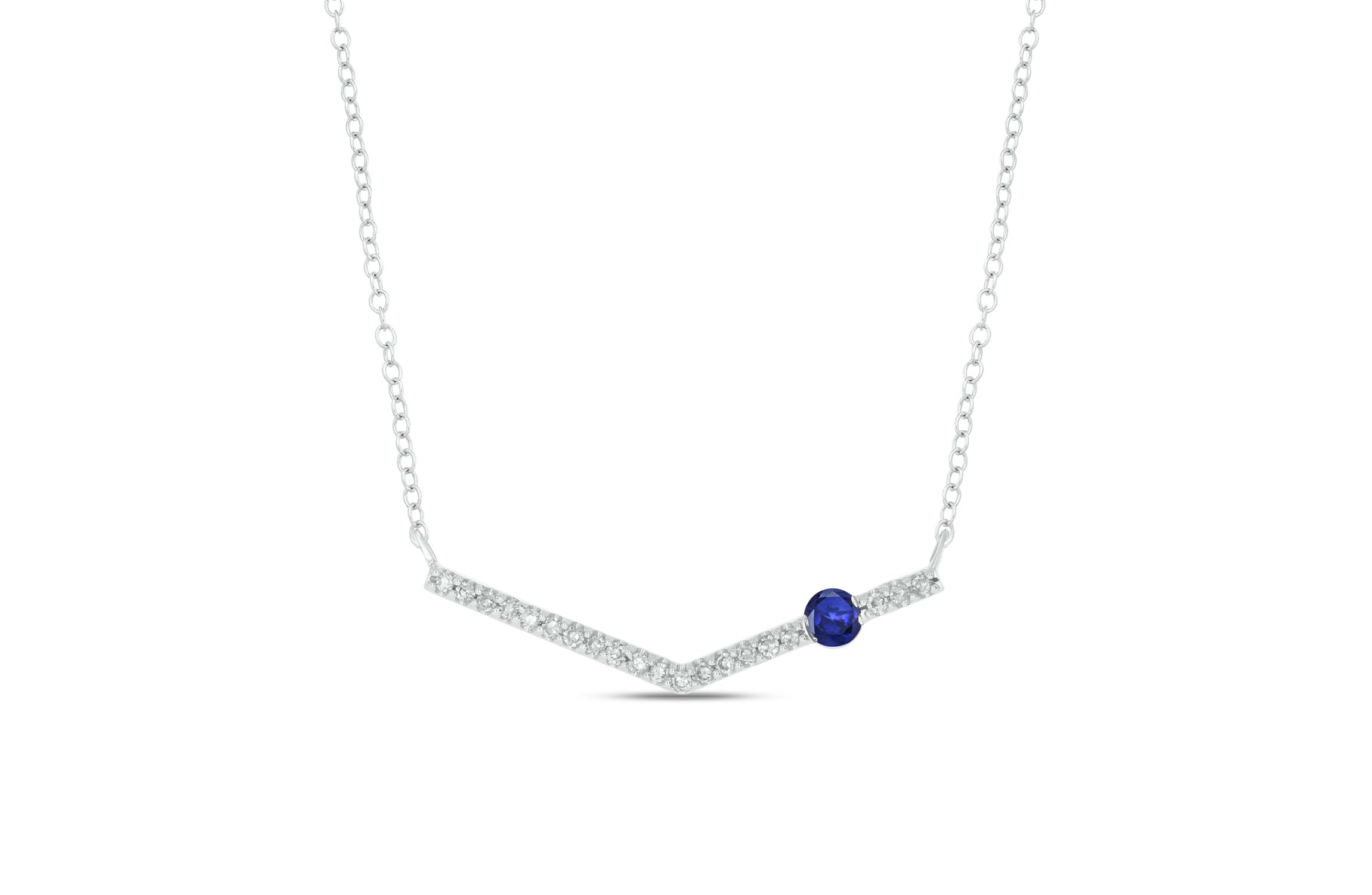 Diamond Accent  Fashio Necklace With Natural Gemstone in 14K White Gold