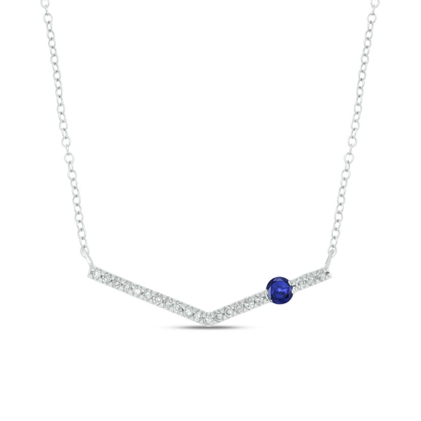 Diamond Accent  Fashio Necklace With Natural Gemstone in 14K White Gold