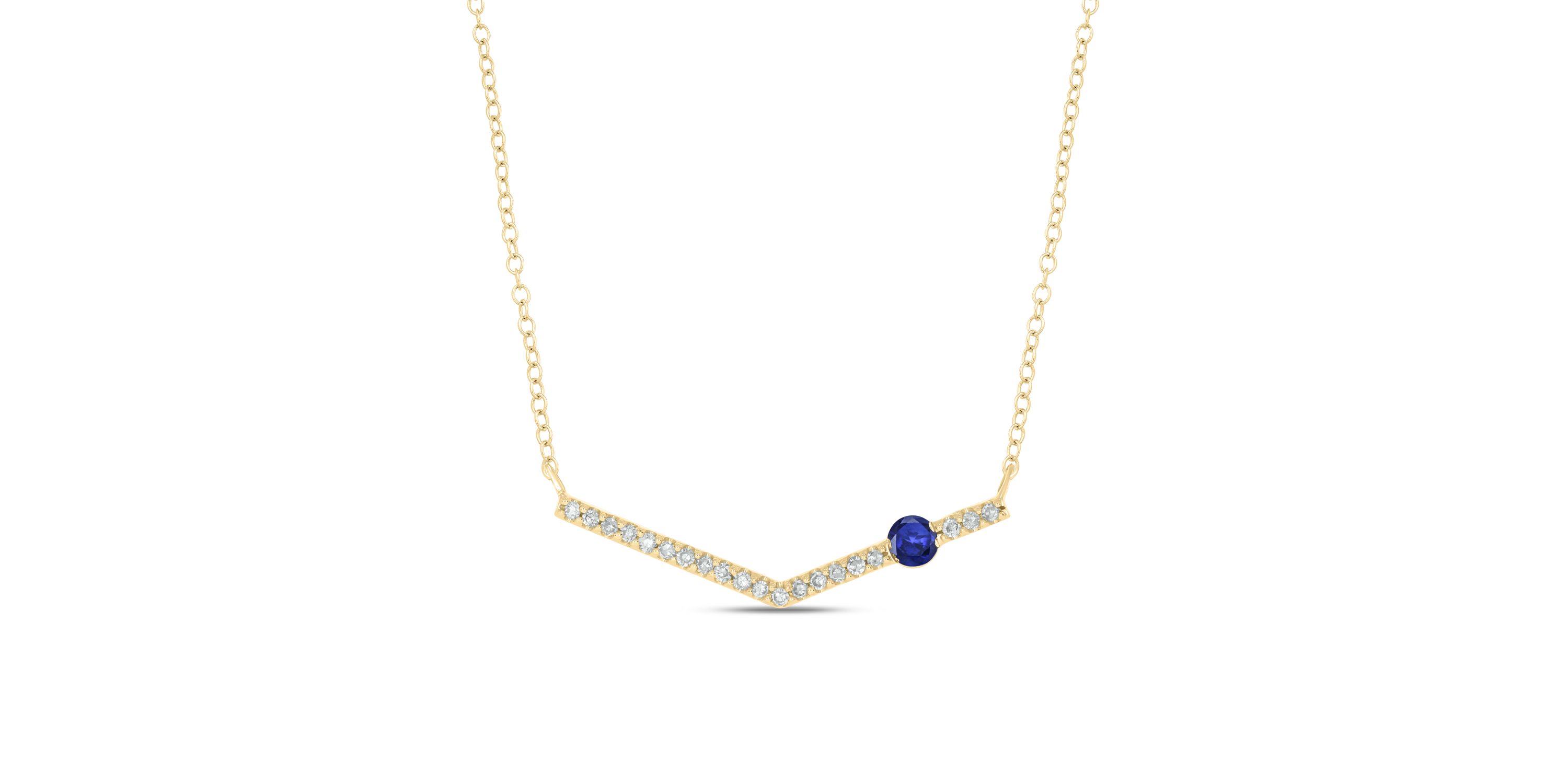 Diamond Accent  Fashio Necklace With Natural Gemstone in 14K Yellow Gold