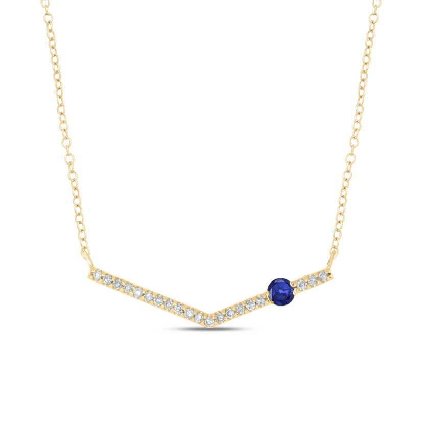 Diamond Accent  Fashio Necklace With Natural Gemstone in 14K Yellow Gold