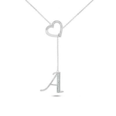 Belk & Co Diamond Accent Initial Heart And Letter Lariat Necklace In Sterling Silver