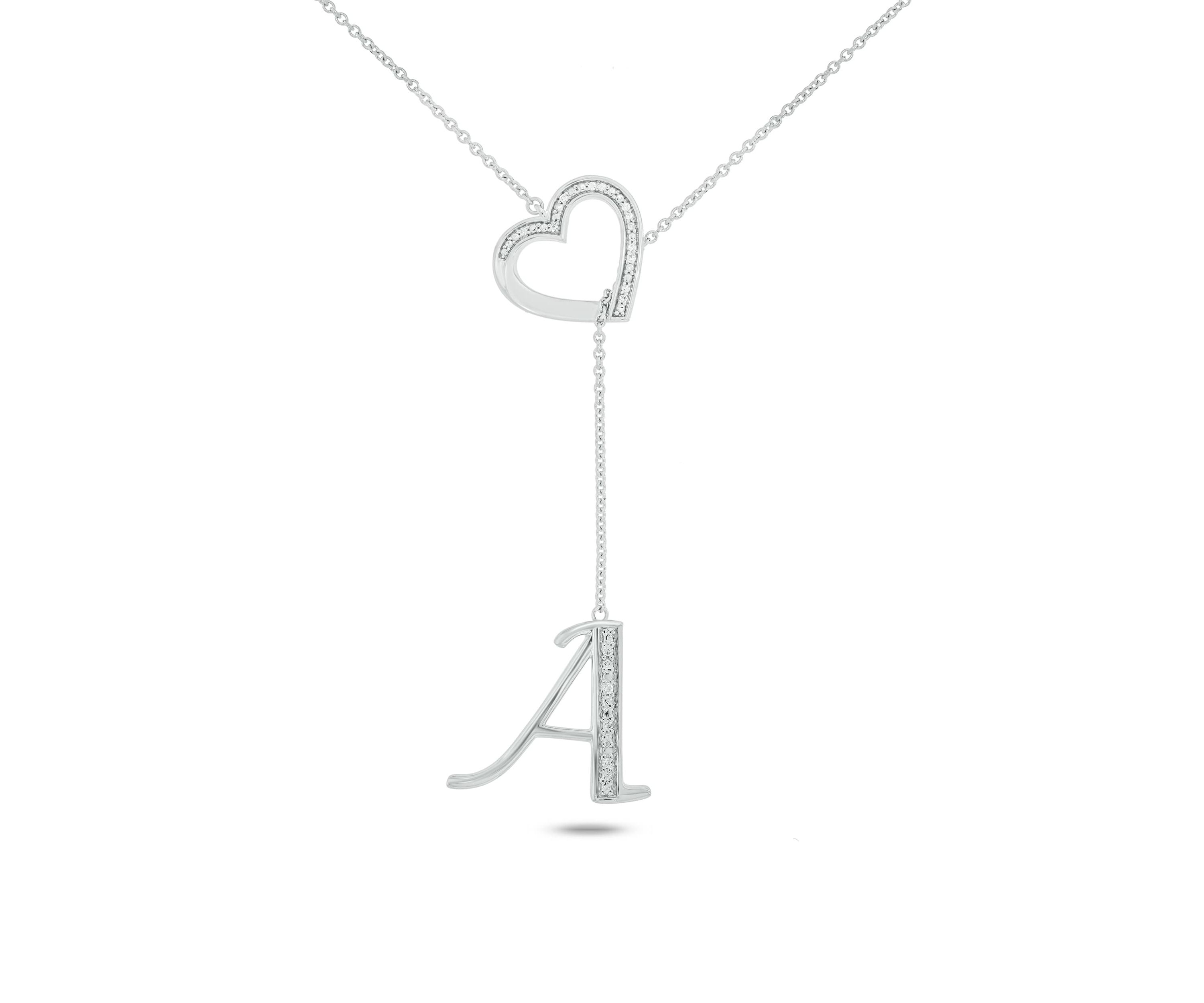 Diamond Accent Initial Heart And Letter Lariat Necklace In Sterling Silver