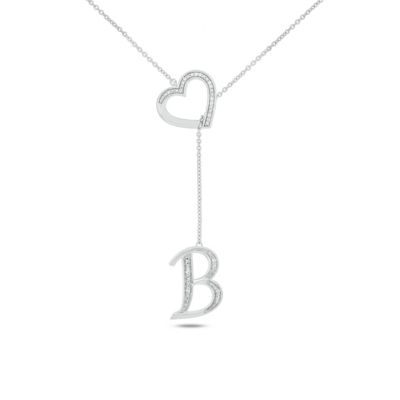 Belk & Co Diamond Accent Initial Heart And Letter Lariat Necklace In Sterling Silver