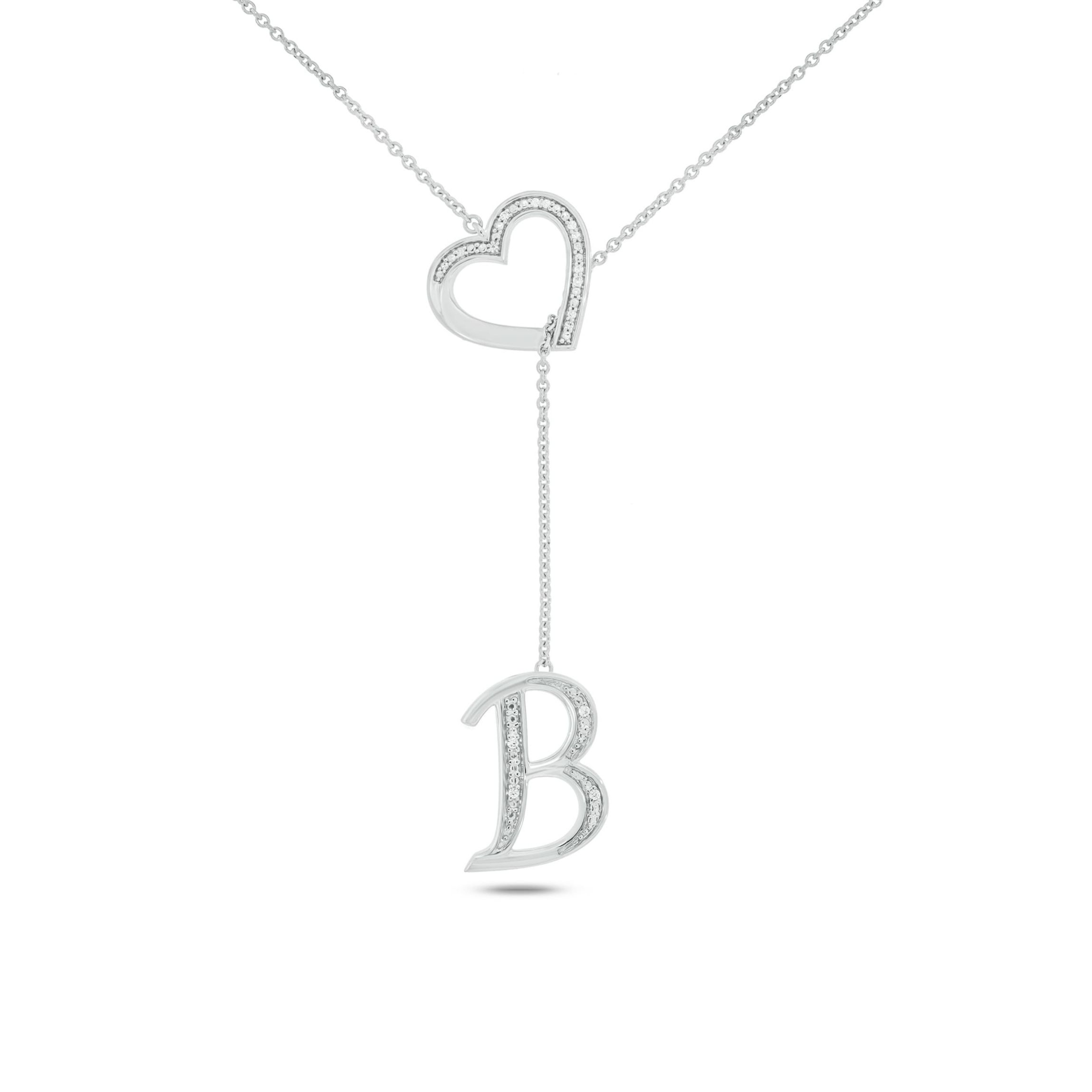 Diamond Accent Initial Heart And Letter Lariat Necklace In Sterling Silver