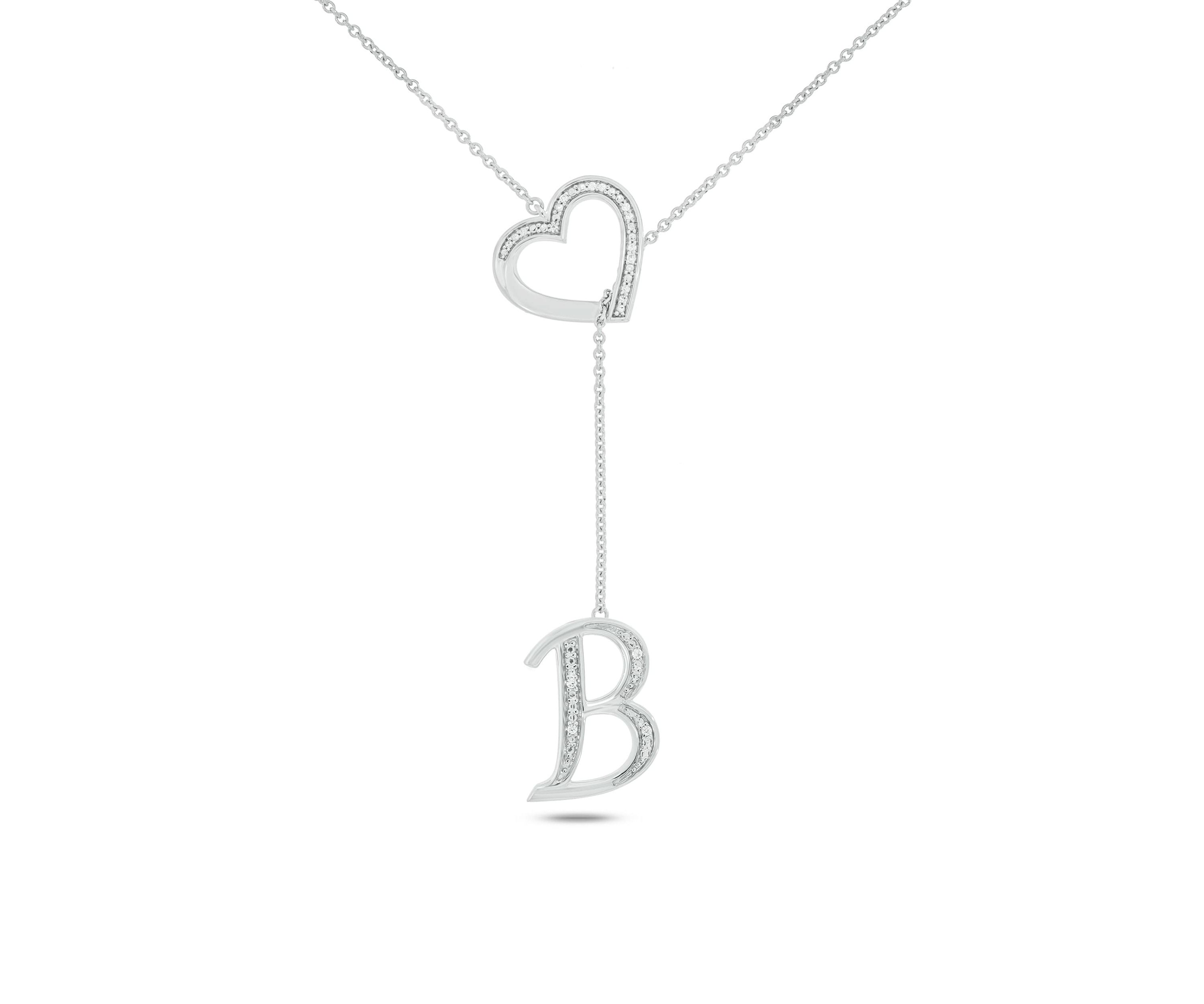 Diamond Accent Initial Heart And Letter Lariat Necklace In Sterling Silver
