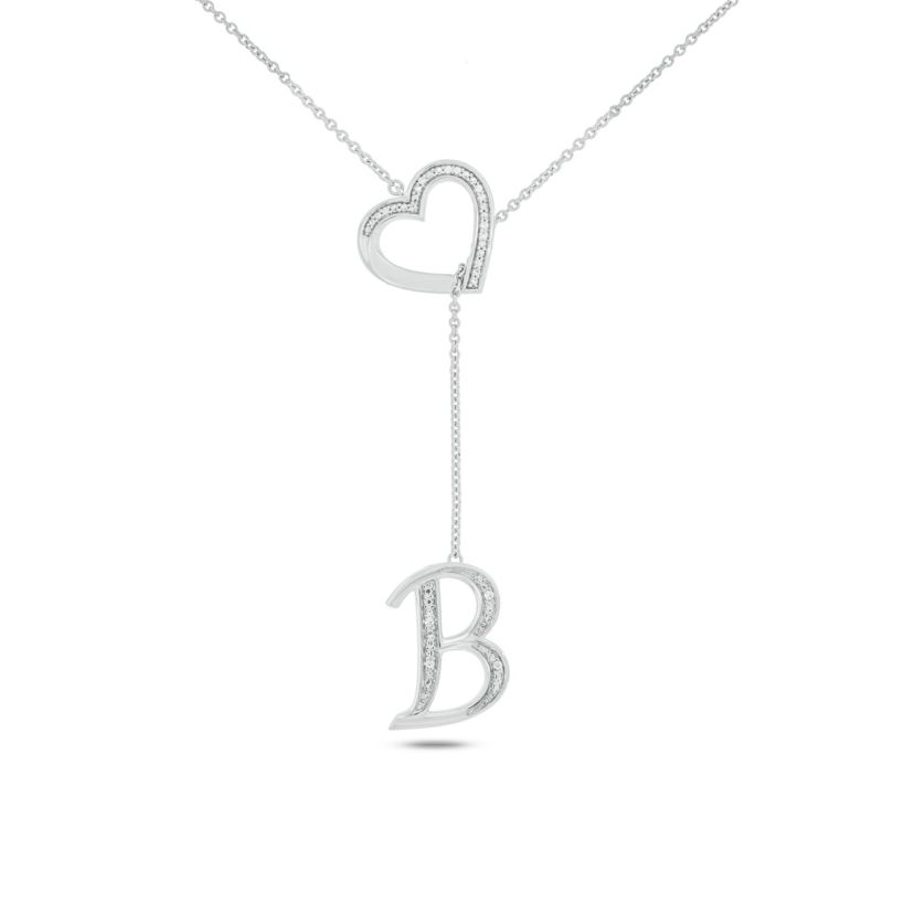 Diamond Accent Initial Heart And Letter Lariat Necklace In Sterling Silver