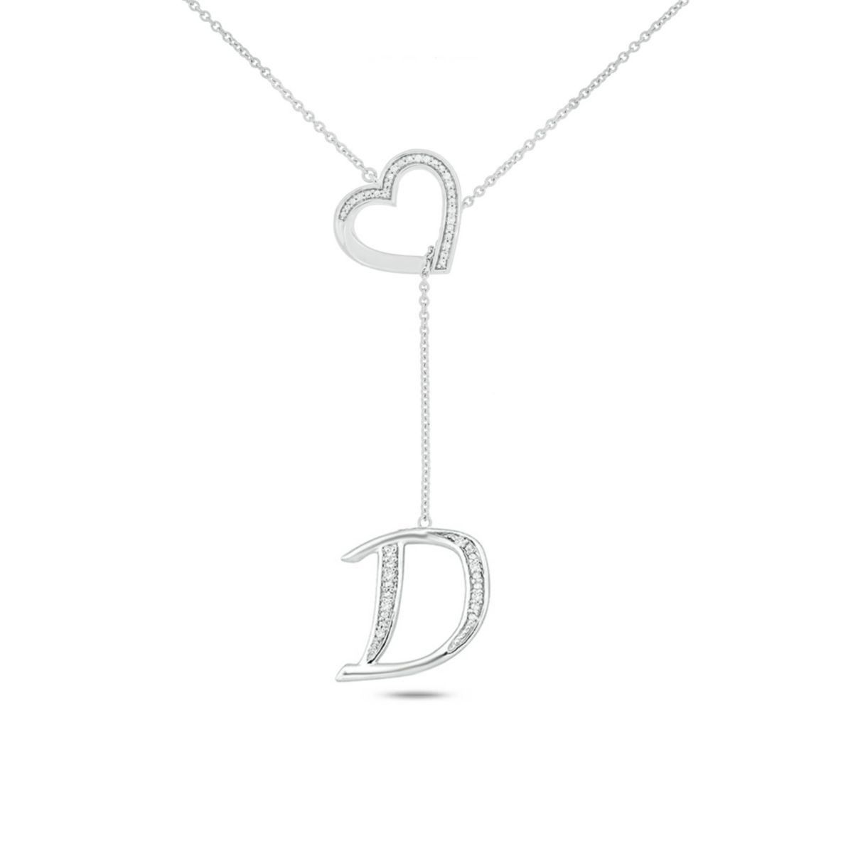 Diamond Accent Initial Heart And Letter Lariat Necklace In Sterling Silver